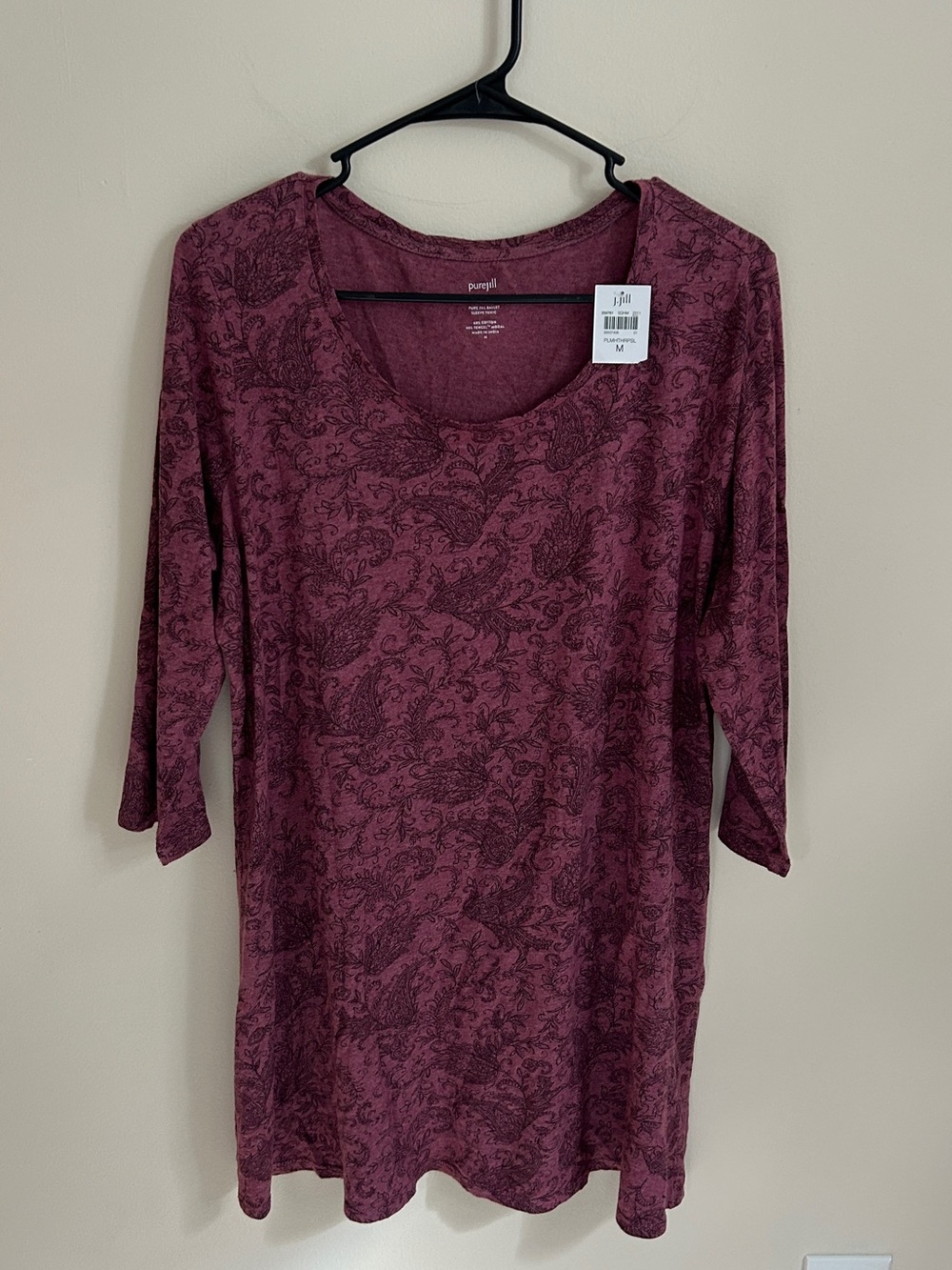 NWT J. Jill Pure Jill Ballet-Sleeve Tunic Berry Purple Paisley Medium